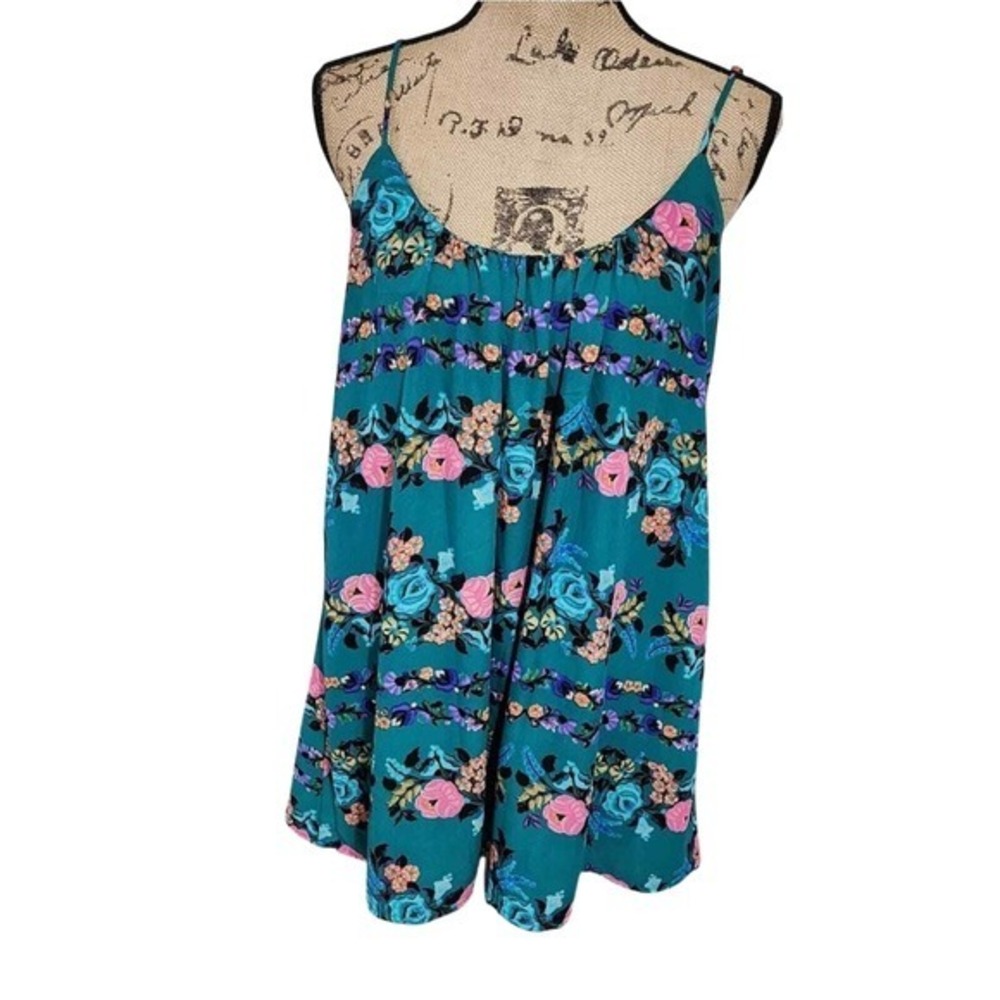 Show me your MuMu teal and pink floral mini dress tunic size medium